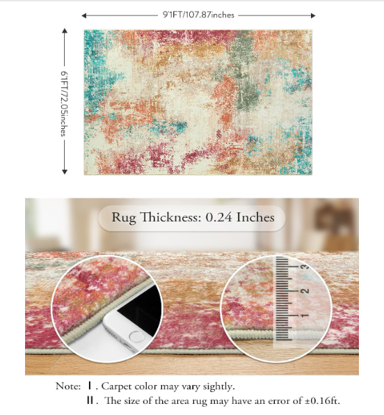 Z **SOLD** Lahome Abstract 6x9 Area Rugs for Living Room, Machine Washable Ultra Thin - Image 2