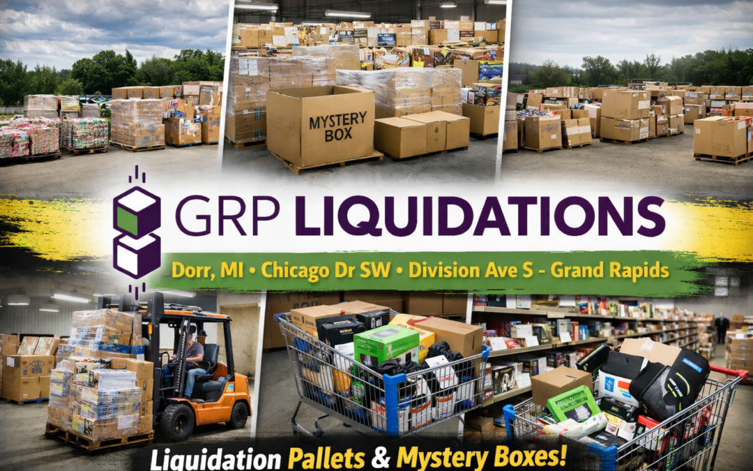 GRP Liquidations (Dorr, MI + Grand Rapids): pallets, mystery boxes, and the “treasure hunt with a forklift” lifestyle