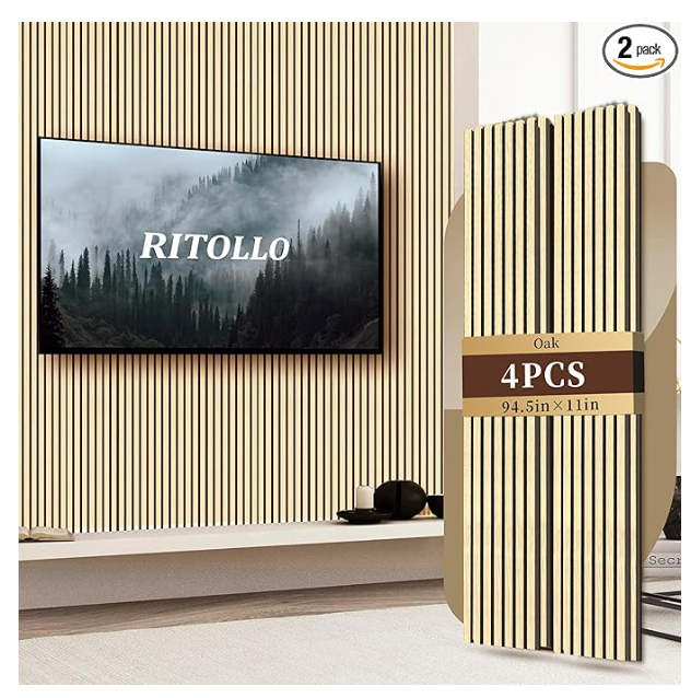 Z **SOLD** Ritollo Wood Panels for Wall and Ceiling, Acoustic Wood Wall Panels - Oak, 94.5×11 - 4 PCS