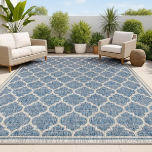 Z **SOLD** JONATHAN Y Moroccan Trellis Indoor Outdoor Area Rug 6X9 Navy/Gray, Trebol Textured Weave for Backyard, Patio, Porch, Easy-Cleaning, High Traffic, Pet-Friendly, Non-Shedding