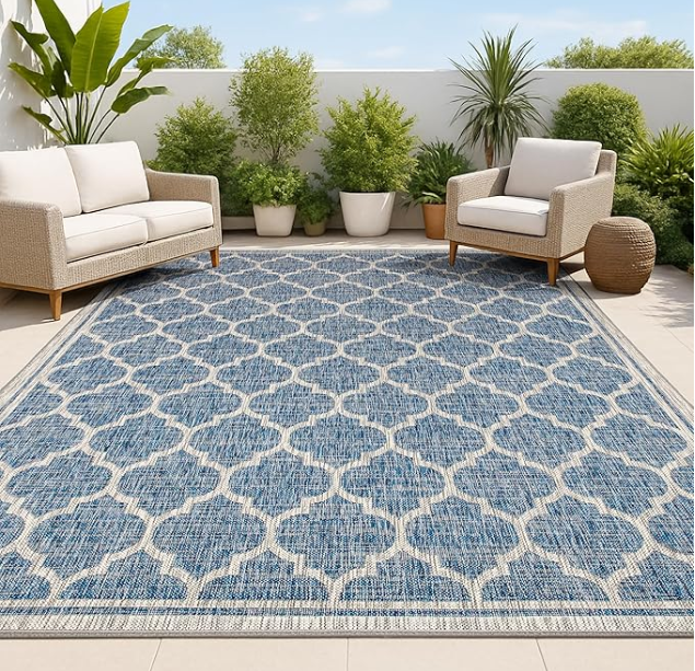 Z **SOLD** JONATHAN Y Moroccan Trellis Indoor Outdoor Area Rug 6X9 Navy/Gray, Trebol Textured Weave for Backyard, Patio, Porch, Easy-Cleaning, High Traffic, Pet-Friendly, Non-Shedding