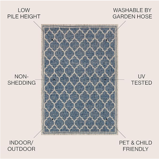 Z **SOLD** JONATHAN Y Moroccan Trellis Indoor Outdoor Area Rug 6X9 Navy/Gray, Trebol Textured Weave for Backyard, Patio, Porch, Easy-Cleaning, High Traffic, Pet-Friendly, Non-Shedding - Image 2