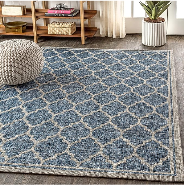 Z **SOLD** JONATHAN Y Moroccan Trellis Indoor Outdoor Area Rug 6X9 Navy/Gray, Trebol Textured Weave for Backyard, Patio, Porch, Easy-Cleaning, High Traffic, Pet-Friendly, Non-Shedding - Image 3