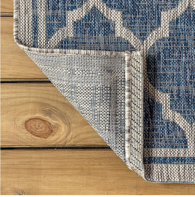 Z **SOLD** JONATHAN Y Moroccan Trellis Indoor Outdoor Area Rug 6X9 Navy/Gray, Trebol Textured Weave for Backyard, Patio, Porch, Easy-Cleaning, High Traffic, Pet-Friendly, Non-Shedding - Image 4