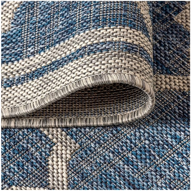 Z **SOLD** JONATHAN Y Moroccan Trellis Indoor Outdoor Area Rug 6X9 Navy/Gray, Trebol Textured Weave for Backyard, Patio, Porch, Easy-Cleaning, High Traffic, Pet-Friendly, Non-Shedding - Image 5