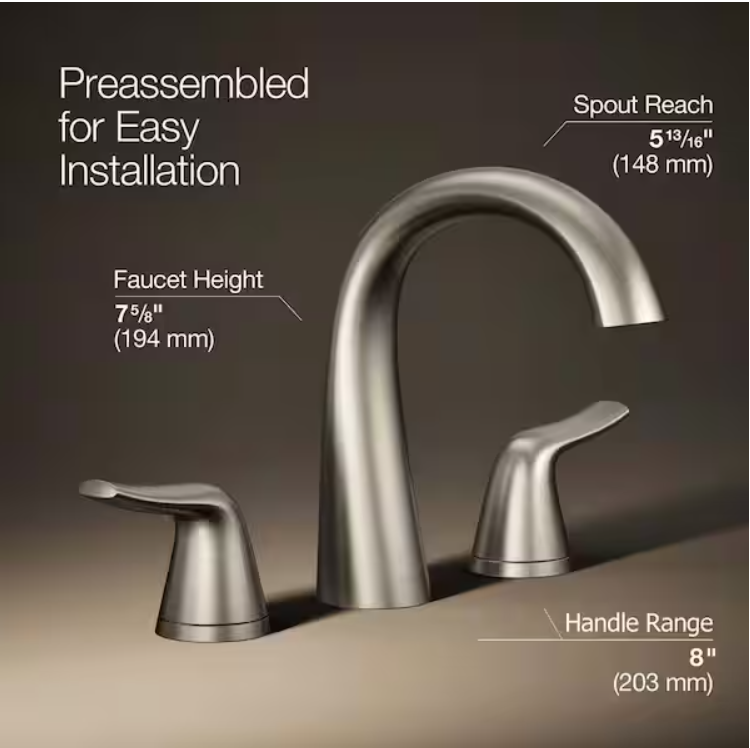 KOHLER Easmor 8 in. Widespread Double Handle Bathroom Faucet in Vibrant Brushed Nickel - Image 2