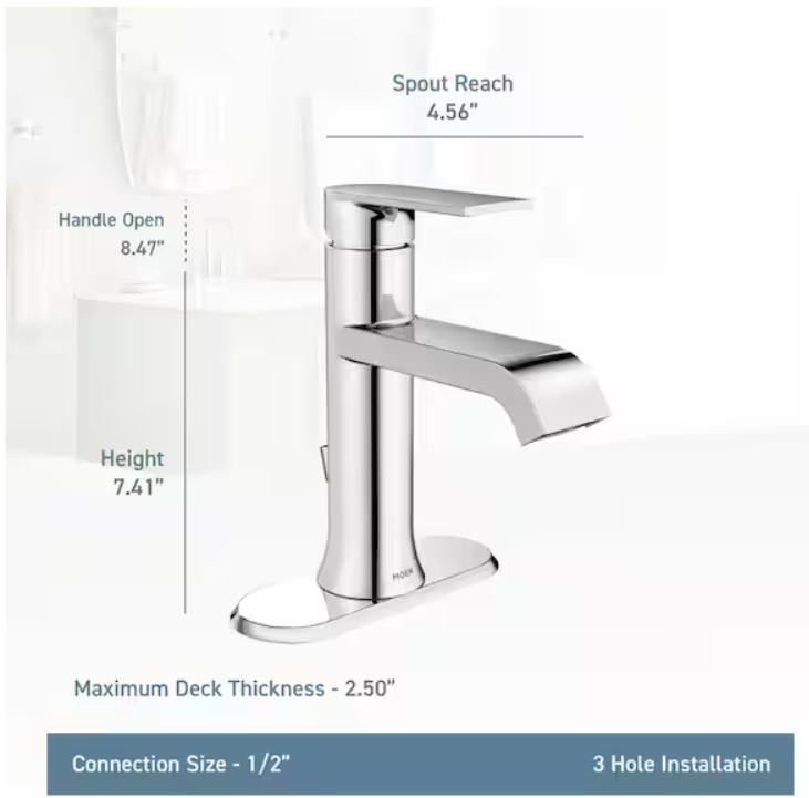 MOEN Genta Single Hole Single Handle Bathroom Faucet with 1-Piece - Image 2