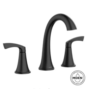MOEN Korek 8 in. Widespread Double Handle High-Arc Bathroom Faucet with Valve in Matte Black