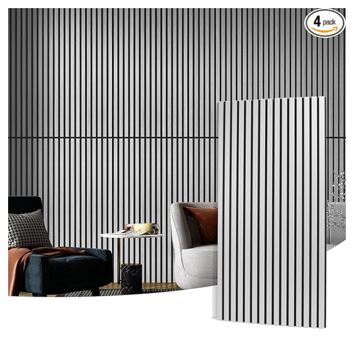 Z**SOLD** Art3d 4 Wood Slat Acoustic Panels for Wall and Ceiling - 3D Fluted Sound Absorbing Panel with Wood Finish - Brushed Silver