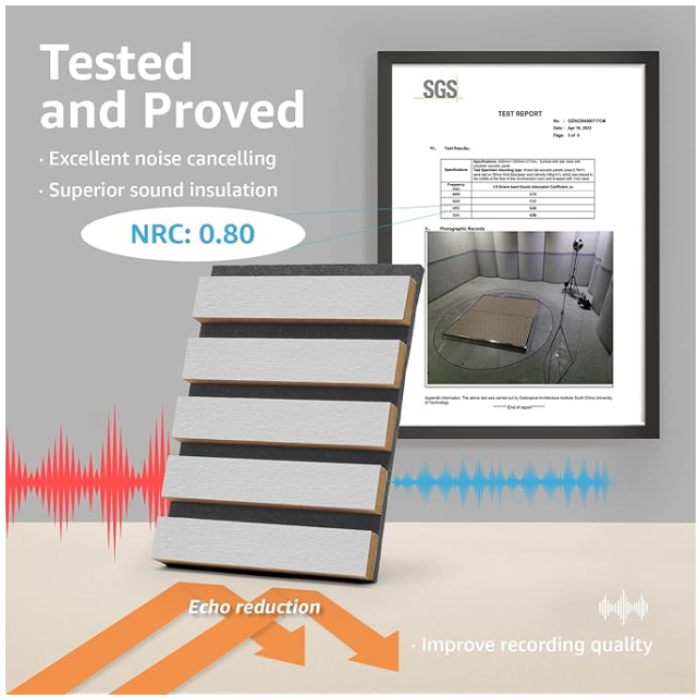 Z**SOLD** Art3d 4 Wood Slat Acoustic Panels for Wall and Ceiling - 3D Fluted Sound Absorbing Panel with Wood Finish - Brushed Silver - Image 7
