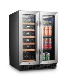 Z **SOLD** LANBO Wine Refrigerator 23 in. Dual Zone 18-Bottle 55-Can Beverage and Wine cooler in Stainless Steel