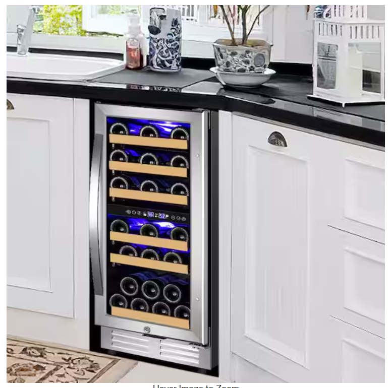 Z **SOLD** TITTLA 15" Dual Zone 30-Bottle Cellar Cooling Unit Built- in Freestanding Compressor Wine Cooler with 2 handles-Stainless Steel