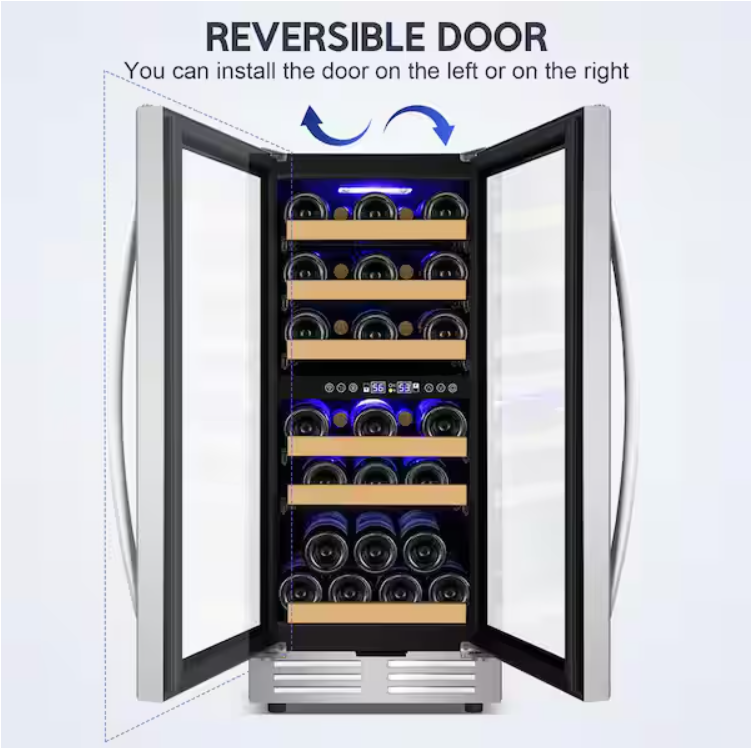 Z **SOLD** TITTLA 15" Dual Zone 30-Bottle Cellar Cooling Unit Built- in Freestanding Compressor Wine Cooler with 2 handles-Stainless Steel - Image 5