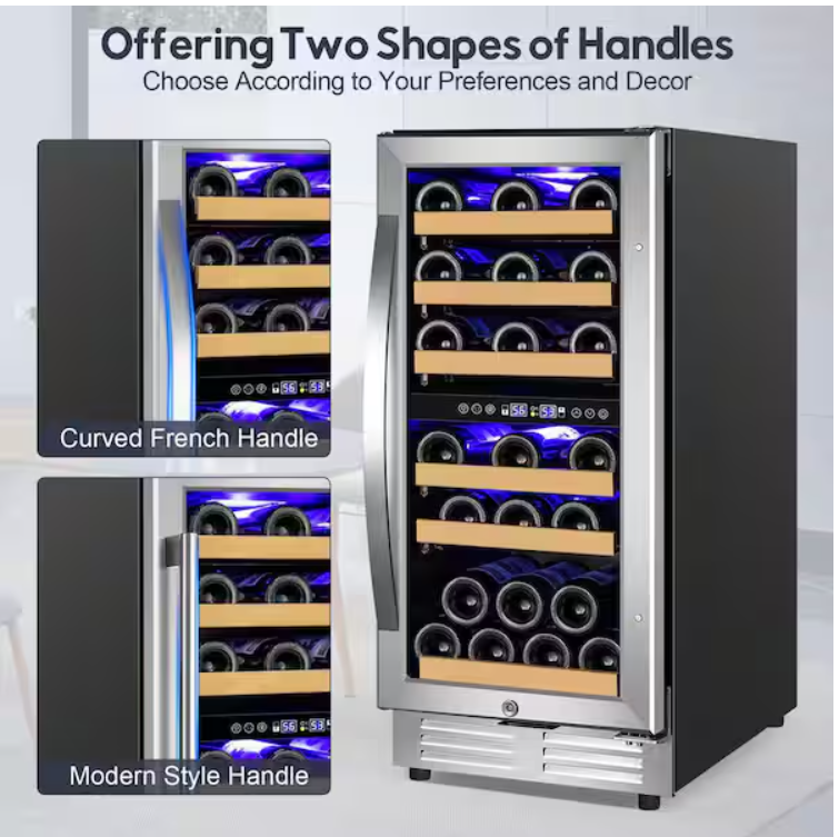 Z **SOLD** TITTLA 15" Dual Zone 30-Bottle Cellar Cooling Unit Built- in Freestanding Compressor Wine Cooler with 2 handles-Stainless Steel - Image 4