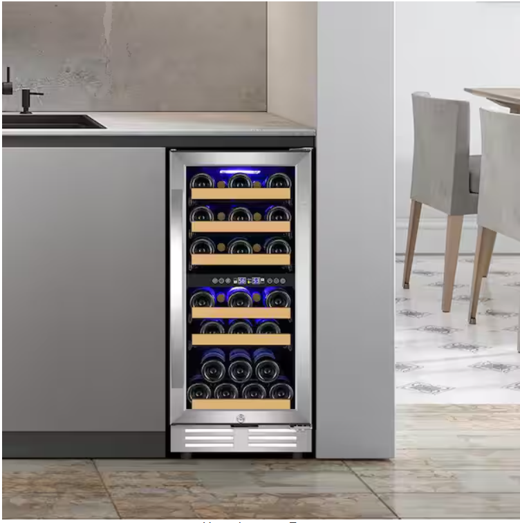 Z **SOLD** TITTLA 15" Dual Zone 30-Bottle Cellar Cooling Unit Built- in Freestanding Compressor Wine Cooler with 2 handles-Stainless Steel - Image 2