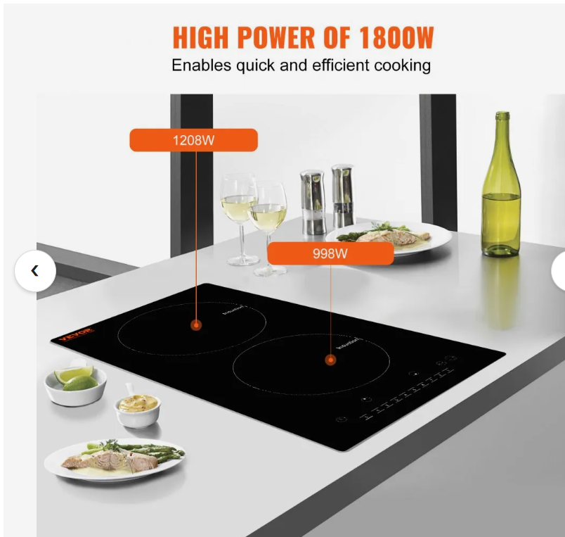 VEVOR Electric Cooktop, 2 Burners, 12'' Induction Stove Top, Built-in Magnetic Cooktop 1800W, 9 Heating Level - Image 4