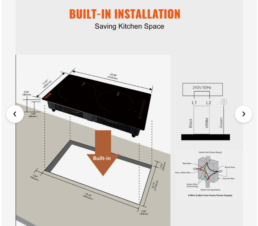 VEVOR Electric Cooktop, 2 Burners, 12'' Induction Stove Top, Built-in Magnetic Cooktop 1800W, 9 Heating Level - Image 6