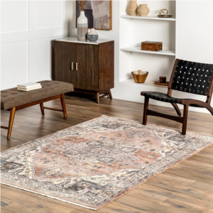 nuLOOM Fringed Performance Kelsee Rust/Ivory, 6' Square, Faded Oriental, Soft and Cozy