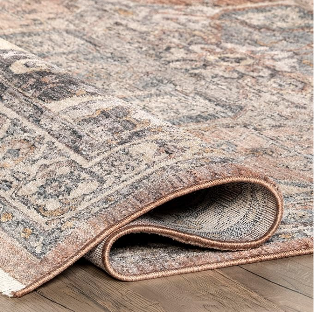 nuLOOM Fringed Performance Kelsee Rust/Ivory, 6' Square, Faded Oriental, Soft and Cozy - Image 2