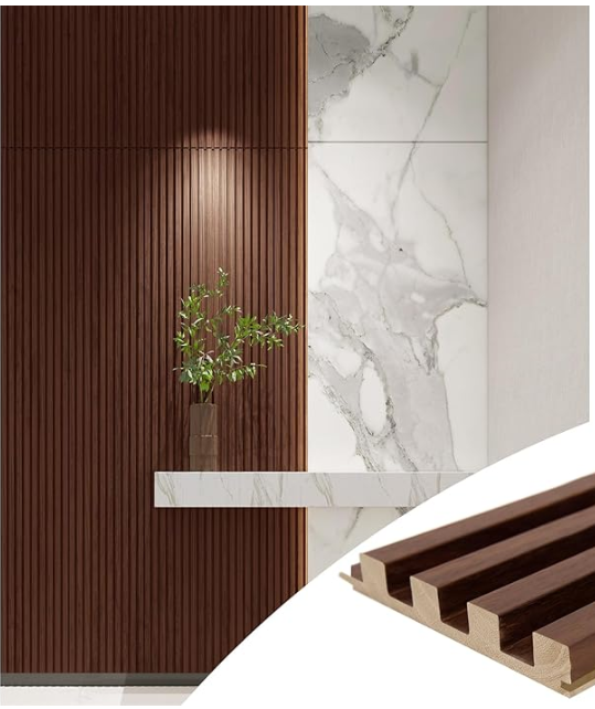 Z **SOLD** Art3d Slat Wood Wall Paneling - Pack of 4pcs + 1pc End-Trim, Size 108 x 5.7in.- Walnut