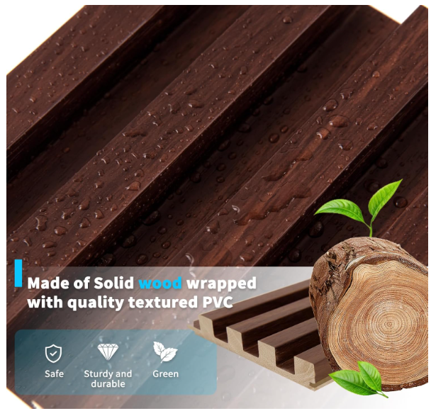 Z **SOLD** Art3d Slat Wood Wall Paneling - Pack of 4pcs + 1pc End-Trim, Size 108 x 5.7in.- Walnut - Image 4