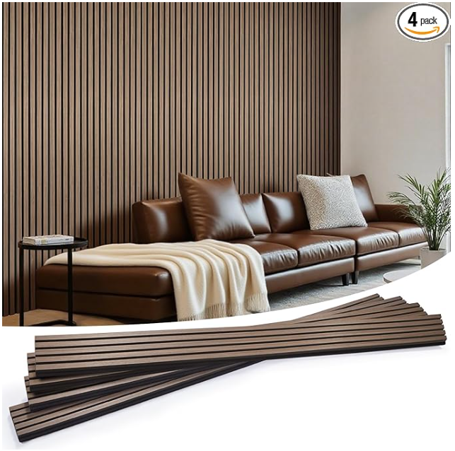Z **SOLD** LarWorks Wood Slat Wall Panels 4 Pack 94.5" x 7.9", Acoustic Wooden Panel