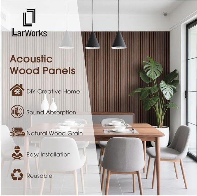Z **SOLD** LarWorks Wood Slat Wall Panels 4 Pack 94.5" x 7.9", Acoustic Wooden Panel - Image 5