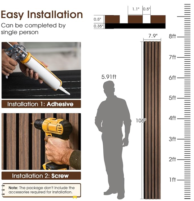 Z **SOLD** LarWorks Wood Slat Wall Panels 4 Pack 94.5" x 7.9", Acoustic Wooden Panel - Image 2