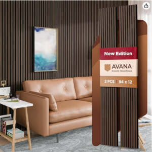 Z **SOLD** Avana Acoustic Wood Wall Panels – 94.4 x 12.6 Inch Dark Walnut Acoustic Panels 2 PCs