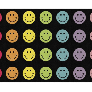 Z **SOLD** Flagship Carpets Rainbow Smileys in Black Criss-Cross Applesauce Educational Area Rug