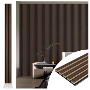 Z **SOLD** Art3d 4pcs-107 x 8in Slat Acoustic Panel for Wall and Ceiling, 3D Fluted Sound Absorbing Panel with Wood Finish, Dark Walnut