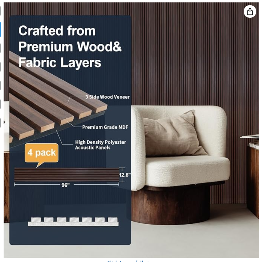 **SOLD** NeatiEase Wood Panels for Wall, 4-Piece 96" x 12.6" Soundproof Wood Slat Wall Panel - Image 4