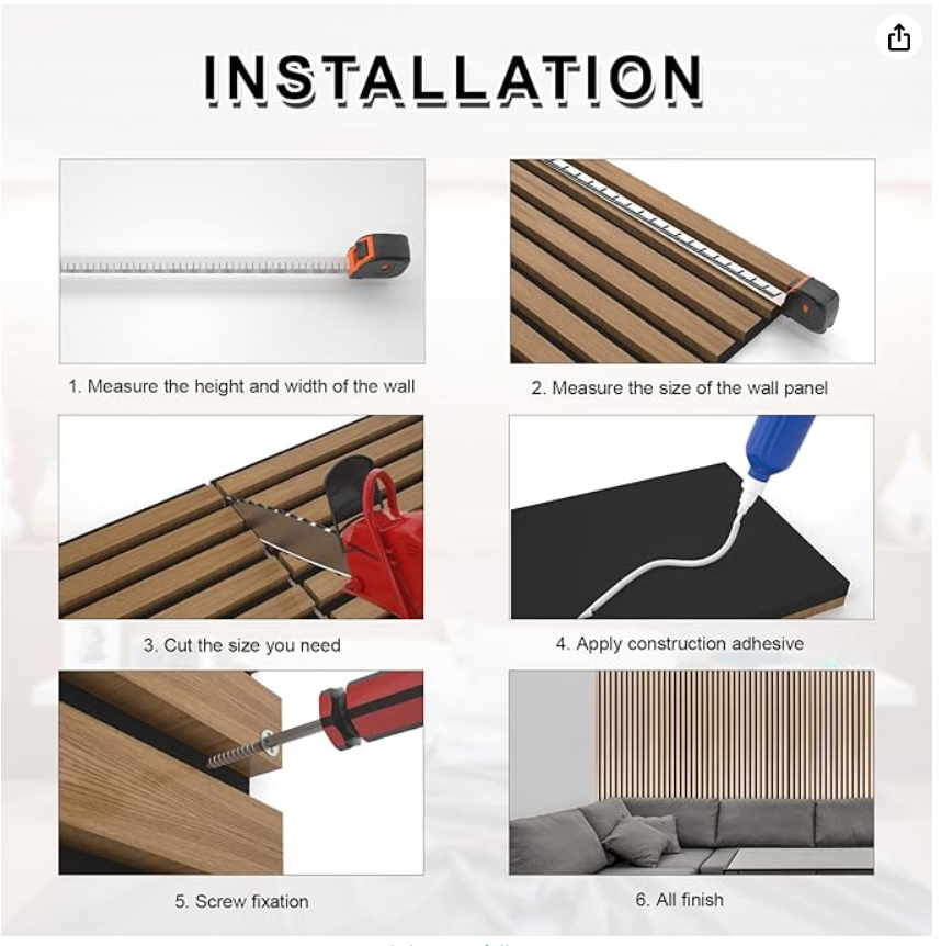 **SOLD** NeatiEase Wood Panels for Wall, 4-Piece 96" x 12.6" Soundproof Wood Slat Wall Panel - Image 2
