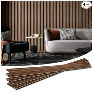 Z **SOLD** Art3d 4-Piece Wood Slat Acoustic Panels for Stylish Decor and Noise Reduction, 3D Textured Panel