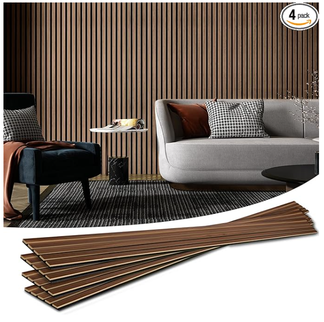Z **SOLD** Art3d 4-Piece Wood Slat Acoustic Panels for Stylish Decor and Noise Reduction, 3D Textured Panel