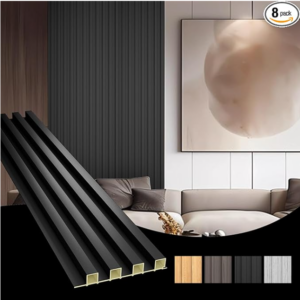 Z **SOLD** OUZUGIE WPC Acoustic Slat Wall Paneling, 8-Pack 96 x 6 Inches 3D Wall Panels