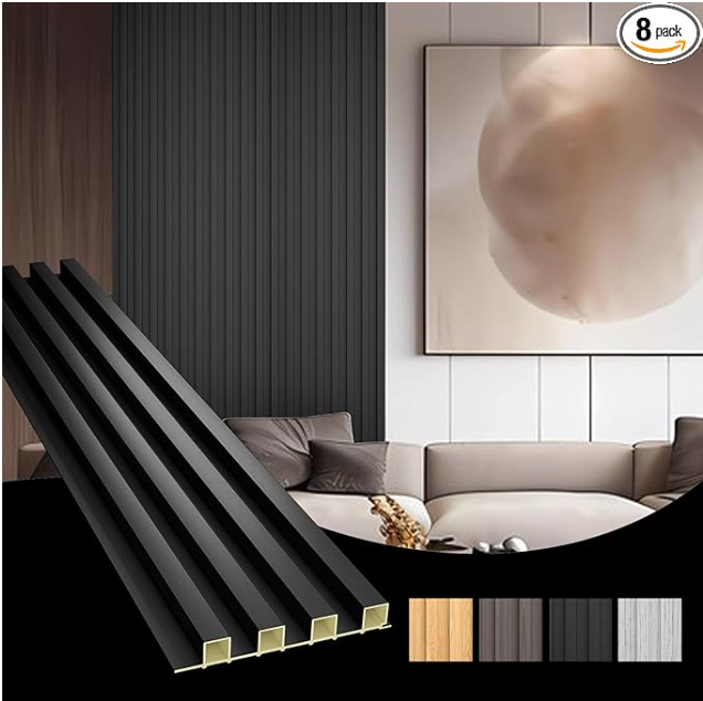 Z **SOLD** OUZUGIE WPC Acoustic Slat Wall Paneling, 8-Pack 96 x 6 Inches 3D Wall Panels