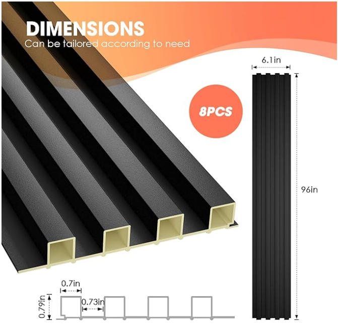 Z **SOLD** OUZUGIE WPC Acoustic Slat Wall Paneling, 8-Pack 96 x 6 Inches 3D Wall Panels - Image 3