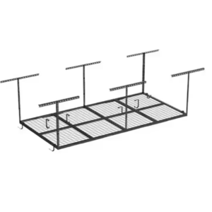 FLEXIMOUNTS OHK Series 48 in. W x 96 in. D x 22-40 in. H Black Ceiling Mounted Overhead Garage Storage Rack with Accessory Hooks