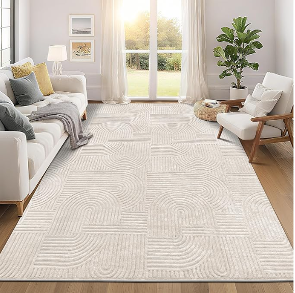 Z **SOLD** Pauwer 8x10 Washable Area Rugs for Living Room Modern Beige Solid Color Soft Fluffy Rug