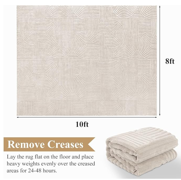 Z **SOLD** Pauwer 8x10 Washable Area Rugs for Living Room Modern Beige Solid Color Soft Fluffy Rug - Image 3
