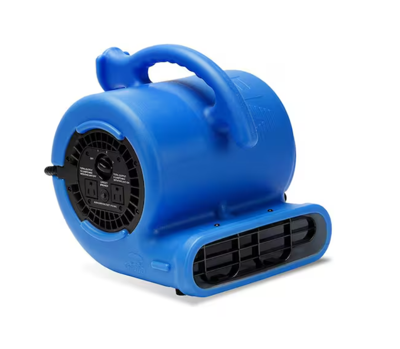B-Air 1/4 HP Air Mover Blower Fan for Water Damage Restoration Carpet Dryer Floor Home and Plumbing Use in Blue