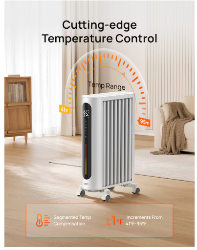 DREO 1500 -Watt Oil-filled radiant Tower Indoor Electric Space Heater with Thermostat with Remote