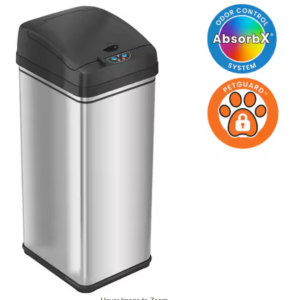 iTouchless 13 Gal. / 49 Liter Stainless Steel Household Metal Trash Can with Sensor Lid, Odor Filter and Pet-Proof Lid Lock