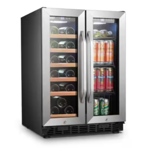 LANBO Wine Refrigerator 23 in. Dual Zone 18-Bottle 55-Can Beverage and Wine cooler in Stainless Steel