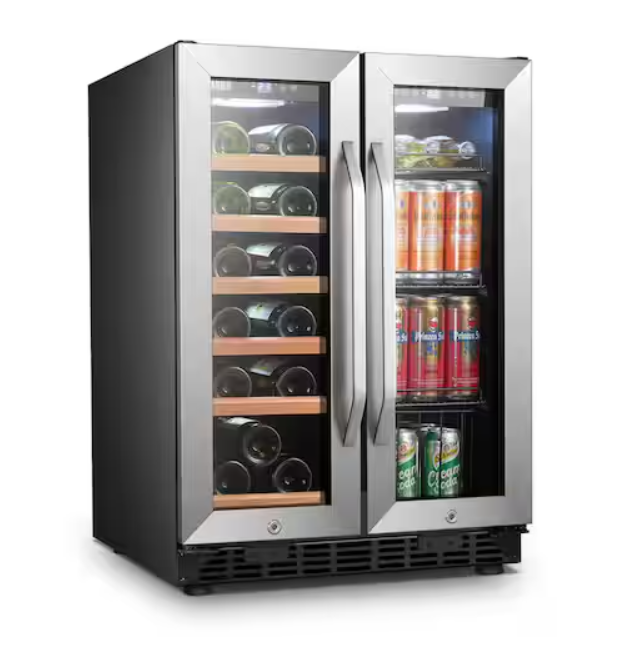 LANBO Wine Refrigerator 23 in. Dual Zone 18-Bottle 55-Can Beverage and Wine cooler in Stainless Steel