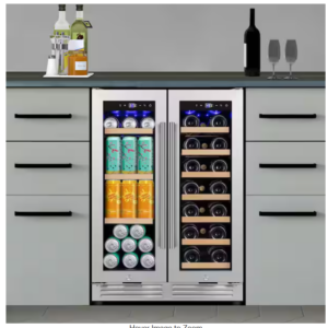 Nipus 24 in. Dual Zone French Door 20 Bottle and 85 Can Beverage & Wine Cooler in Silver with 10 Removable Beechwood Shelves